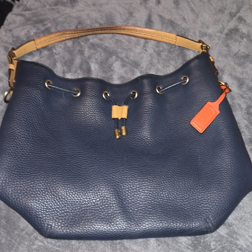 Coach Dark Blue Hobo Bag with Light Brown Strap